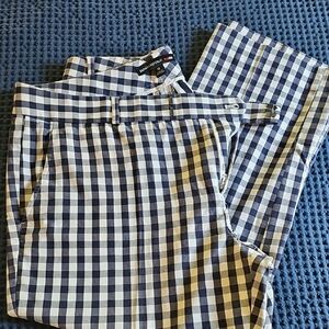 Women's Banana Republic MadMen Navy and White Gingham Cropped Capri Pant Size 14